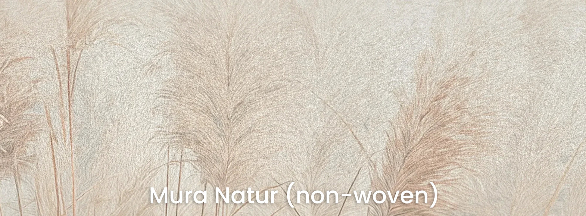 Zbliżenie na fototapetę DUSKY REEDS - tapeta z delikatnymi źdźbłami trawy w pastelowych odcieniach na naturalnym podłożu ekologicznym.