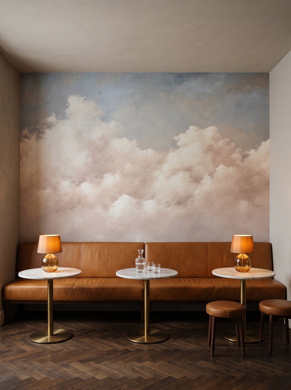Fototapeta artystyczna o nazwie SOFT HORIZON HAZE w aranżacji wnętrza: bar w butikowym hotelu.