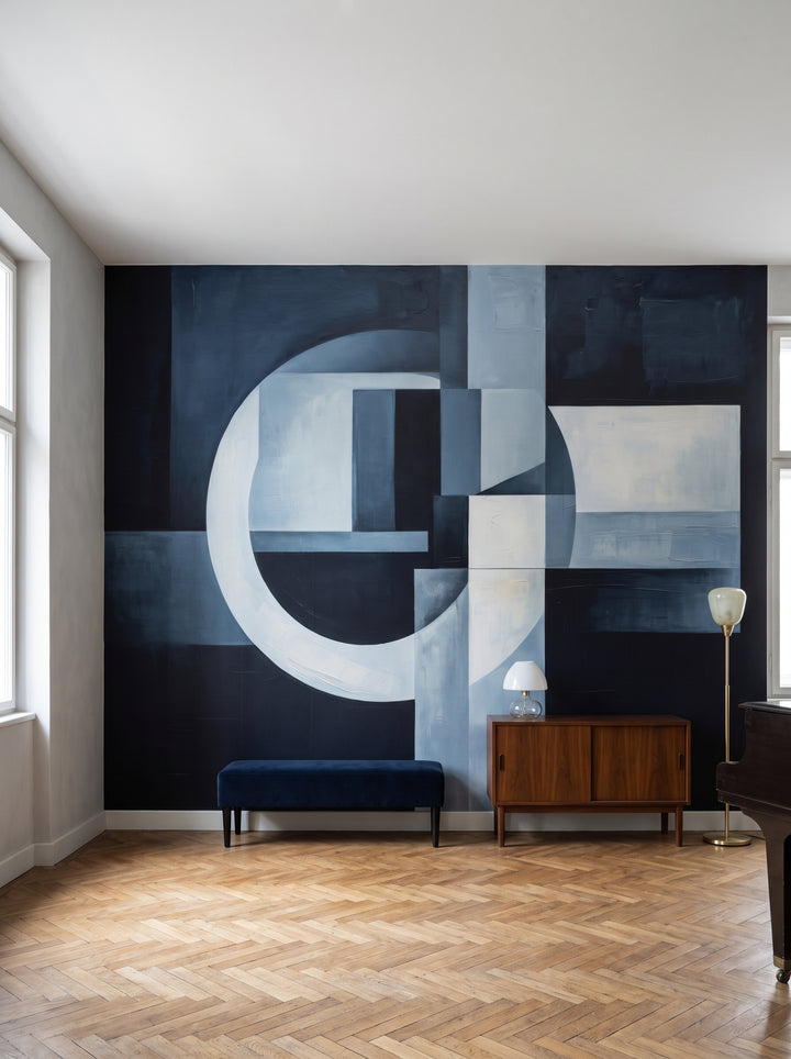 Fototapeta artystyczna o nazwie Crescent Moon Geometry w aranżacji wnętrza: salon muzyczny w wiedeńskiej kamienicy.