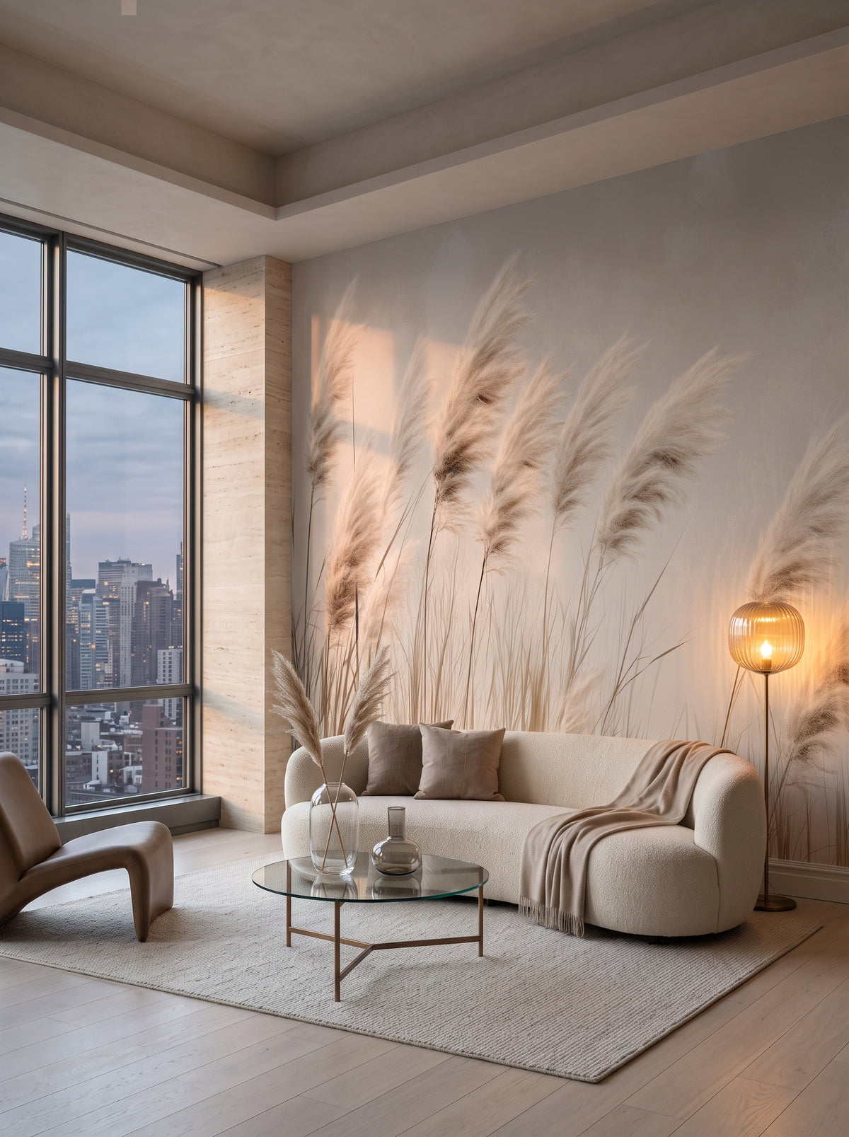 Fototapeta artystyczna o nazwie WINDSWEPT DREAMS w aranżacji wnętrza: salon w penthousie na Manhattanie.