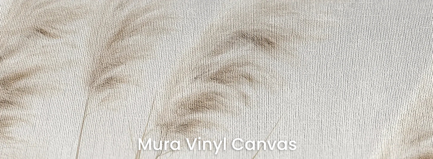 Zbliżenie na fototapetę WINDSWEPT DREAMS - tapeta z delikatnymi trawami na jasnym tle na podłożu o fakturze płótna.