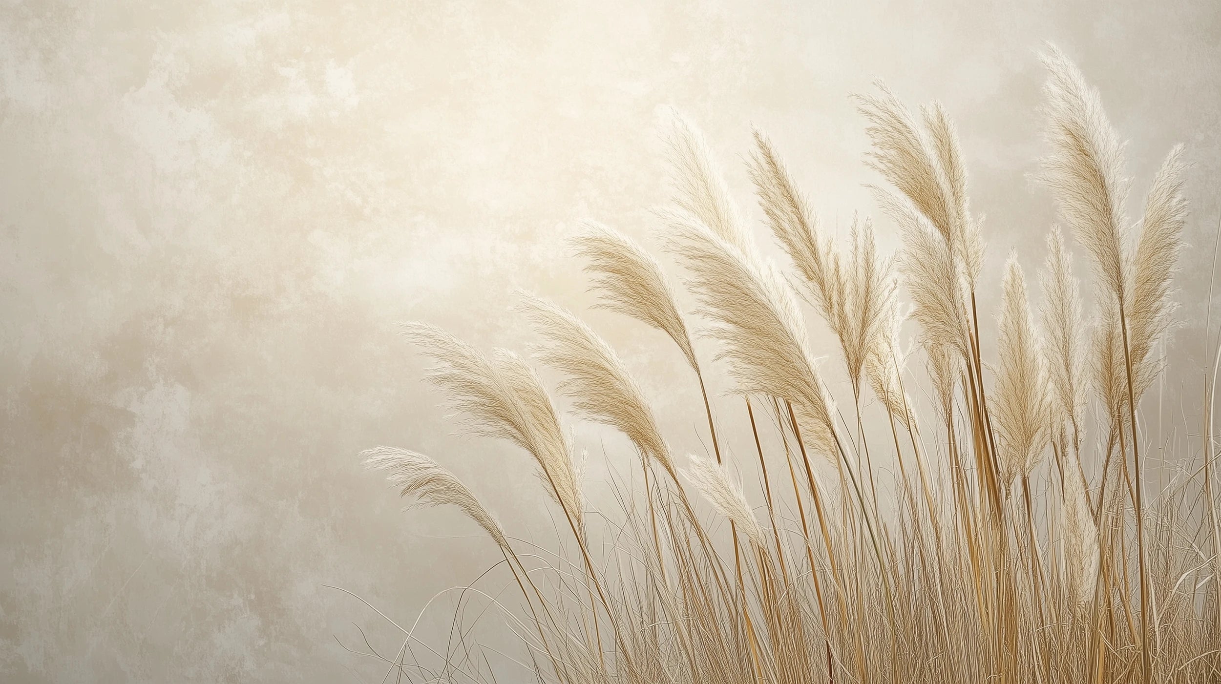 Pattern preview: Prezentacja całego wzoru fototapety o nazwie SEPIA SOLACE - tapeta z kłosami traw w pastelowych beżach