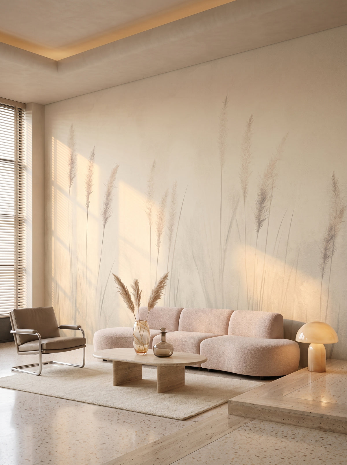 Fototapeta artystyczna o nazwie ETHEREAL WHISPERS w aranżacji wnętrza: salon w mediolańskim apartamencie z lat 70..