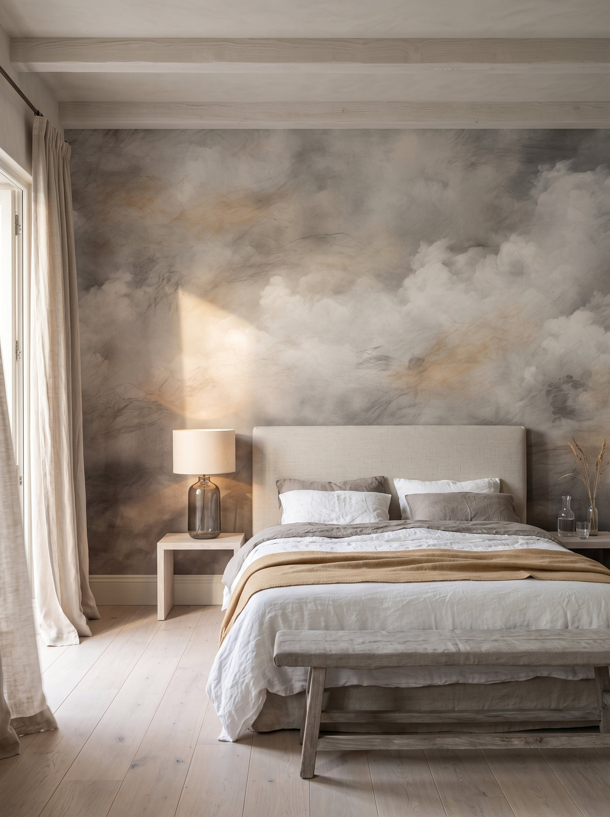 Fototapeta artystyczna o nazwie STORM'S BREATH CANVAS w aranżacji wnętrza: sypialnia w nadmorskiej rezydencji.