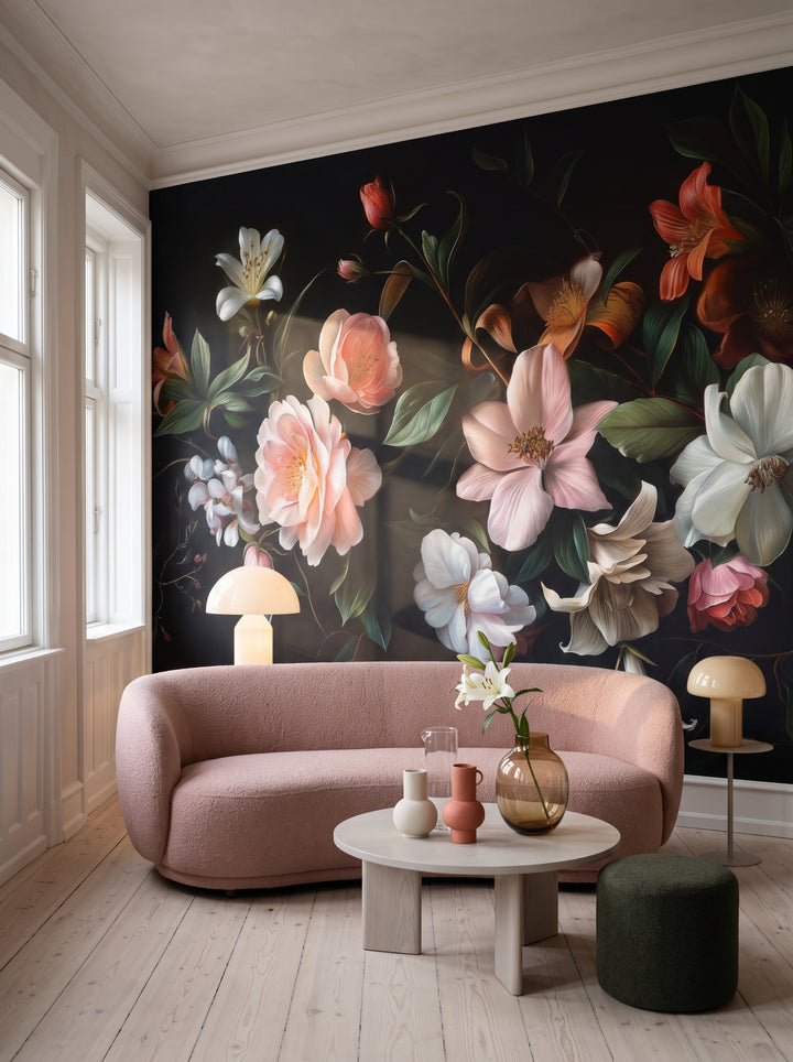 Fototapeta artystyczna o nazwie Aged Floral Tapestry w aranżacji wnętrza: studio w kopenhaskiej kamienicy.