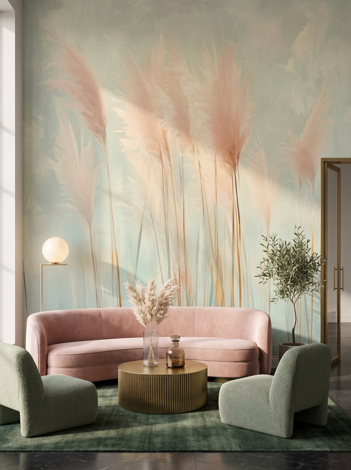 Fototapeta artystyczna o nazwie ROSE MIRAGE w aranżacji wnętrza: lobby lounge butikowego hotelu designerskiego.