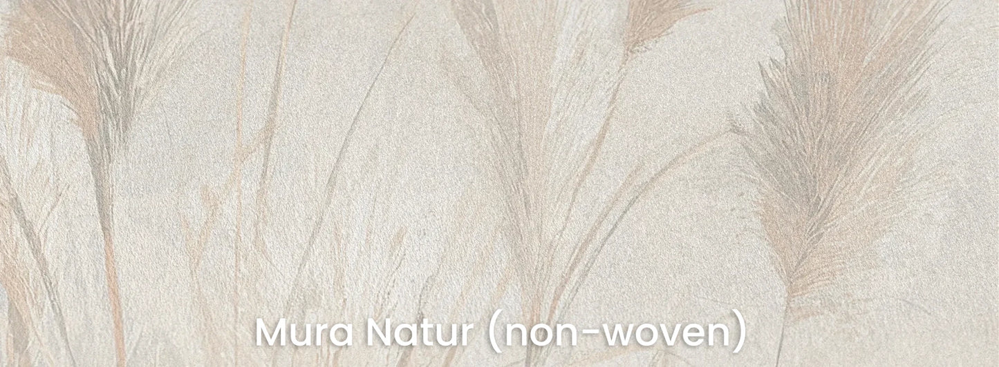 Zbliżenie na fototapetę IVORY DREAMS - tapeta z delikatną trawą w kremowej tonacji na naturalnym podłożu ekologicznym.