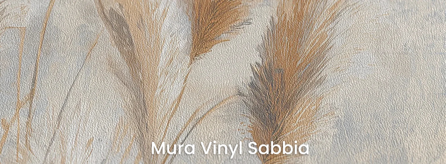 Zbliżenie na fototapetę OPALINE HARVEST - tapeta z delikatną trawą pampasową na podłożu o strukturze ziarna piasku.