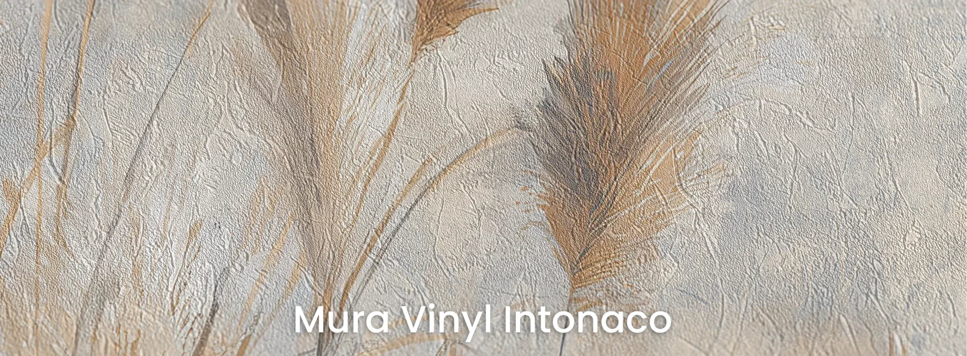 Zbliżenie na fototapetę OPALINE HARVEST - tapeta z delikatną trawą pampasową na podłożu o strukturze tartego tynku.