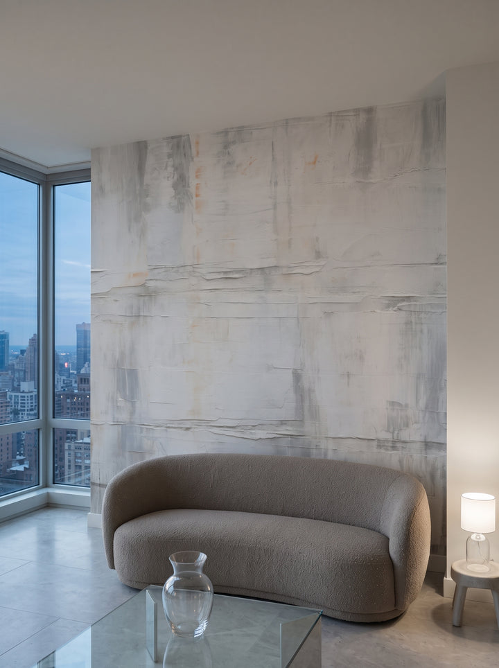 Fototapeta artystyczna o nazwie Whispering Strata w aranżacji wnętrza: salon w penthousie na Manhattanie.