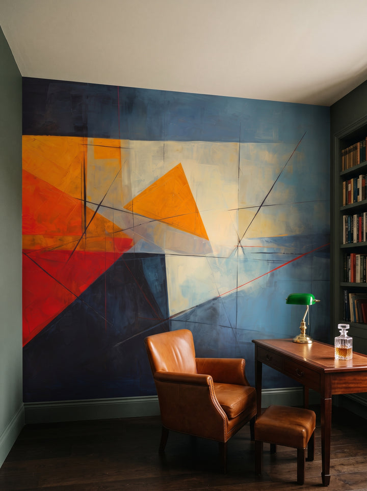 Fototapeta artystyczna o nazwie Geometric Sunrise #2 w aranżacji wnętrza: prywatna biblioteka w angielskim stylu klubowym.