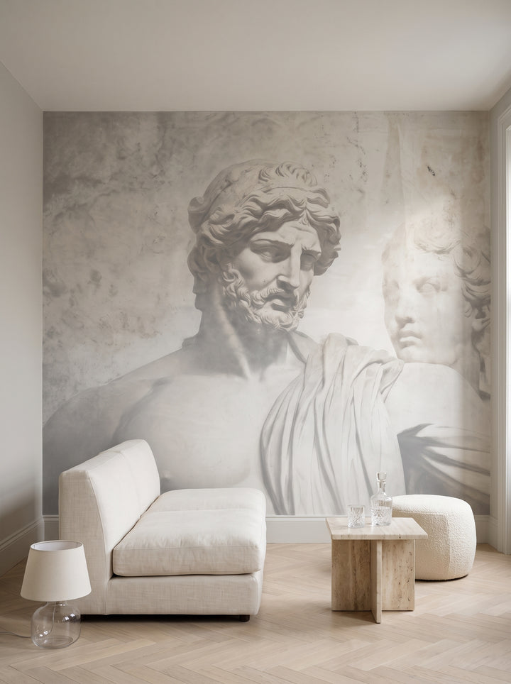 Fototapeta artystyczna o nazwie Athenian Discourse w aranżacji wnętrza: salon w neoklasycznej kamienicy.