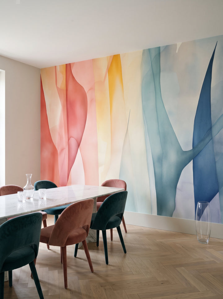 Fototapeta artystyczna o nazwie Dreamy Pastel w aranżacji wnętrza: jadalnia w stylu nowoczesnej klasyki.
