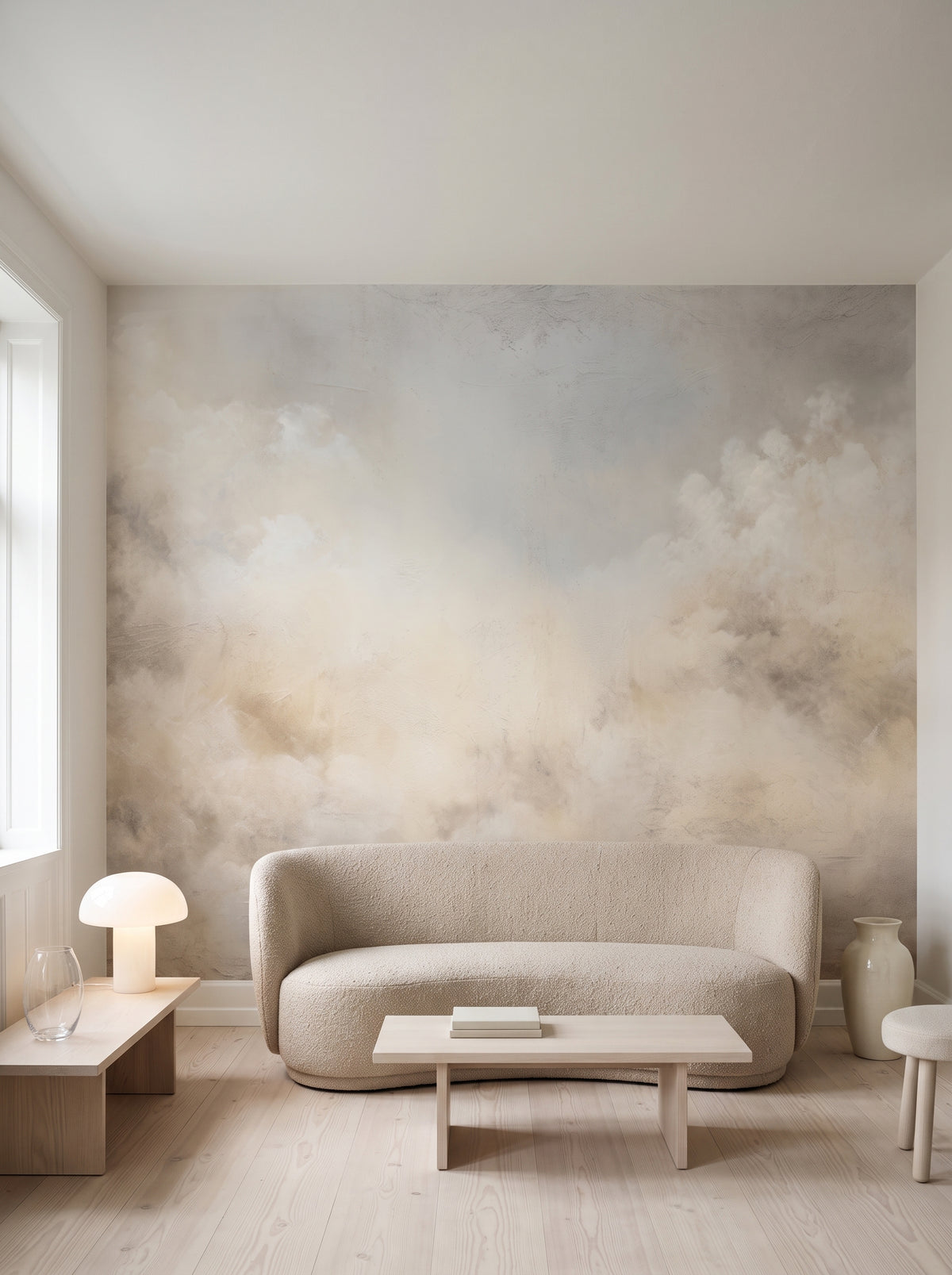 Fototapeta artystyczna o nazwie CUMULUS ECHOES MURAL w aranżacji wnętrza: kawalerka w Kopenhadze.