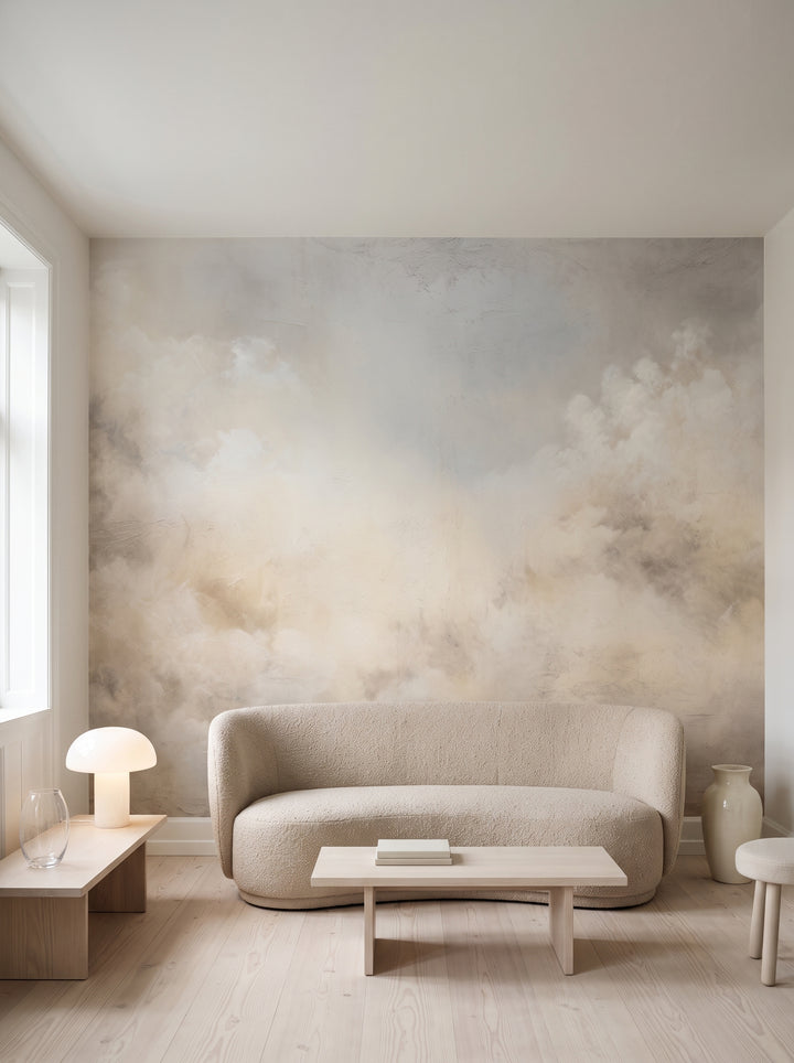 Fototapeta artystyczna o nazwie CUMULUS ECHOES MURAL w aranżacji wnętrza: kawalerka w Kopenhadze.