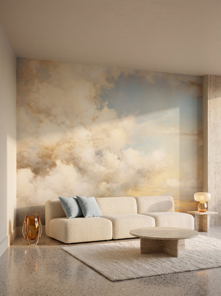 Fototapeta artystyczna o nazwie ETHEREAL CLOUDSCAPE HORIZON w aranżacji wnętrza: salon w mediolańskim modernizmie lat 70..