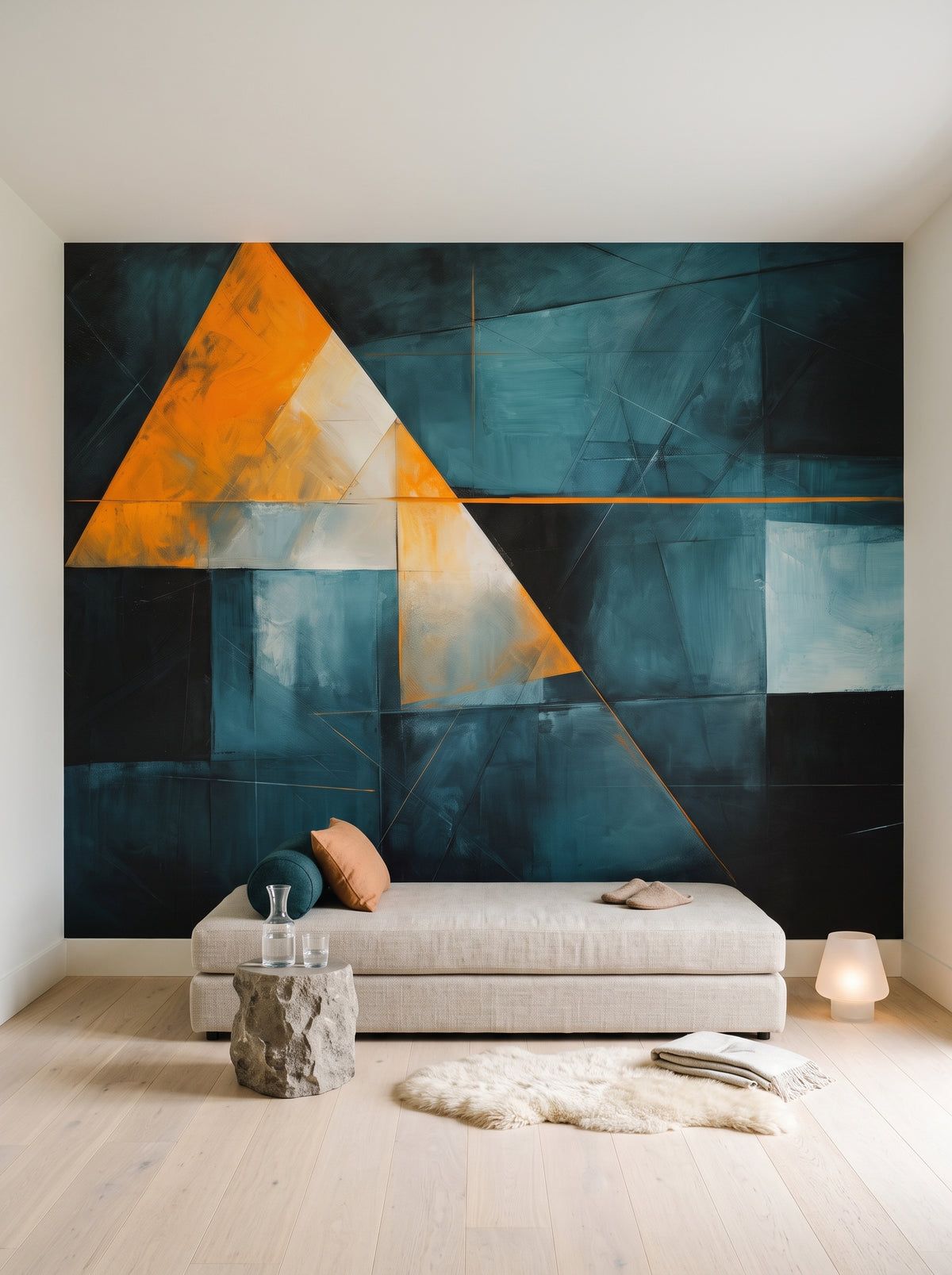 Fototapeta artystyczna o nazwie Geometric Contrast w aranżacji wnętrza: prywatny pokój wellness w nowoczesnej rezydencji.