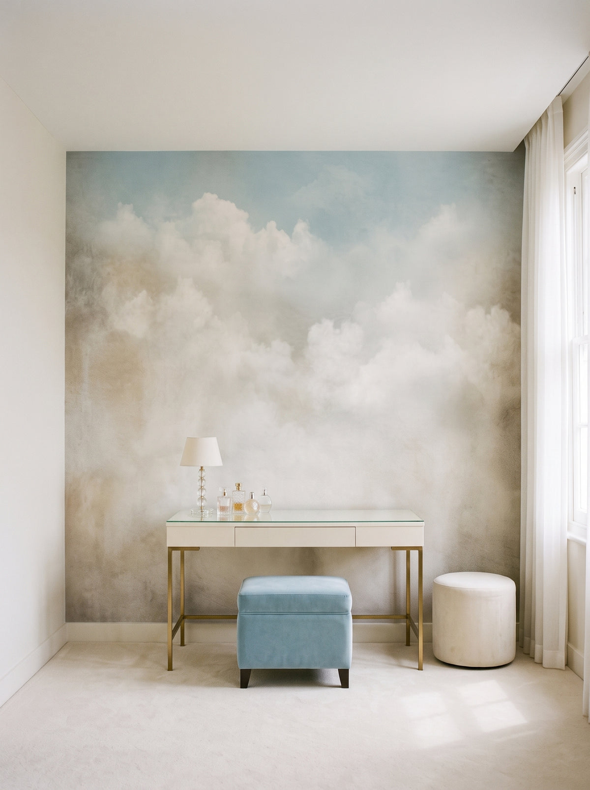 Fototapeta artystyczna o nazwie COTTON CLOUD DREAMSCAPE w aranżacji wnętrza: garderoba w stylu hollywoodzkiego regencyjnego.