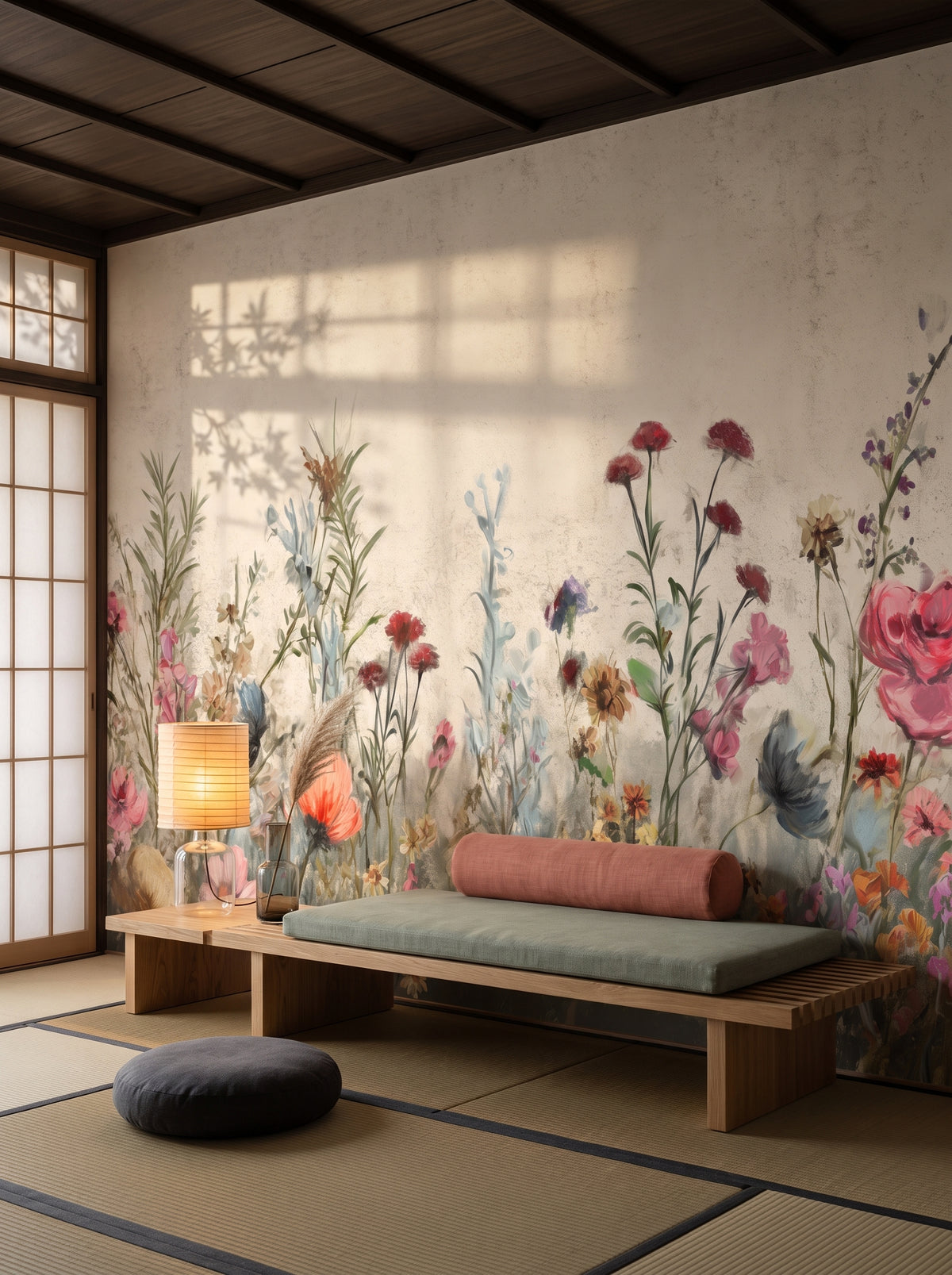 Fototapeta artystyczna o nazwie Wildflower Fields w aranżacji wnętrza: salonik w korytarzu hotelu w Kioto.