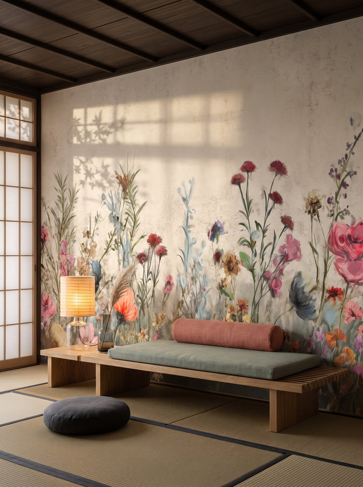 Fototapeta artystyczna o nazwie Wildflower Fields w aranżacji wnętrza: salonik w korytarzu hotelu w Kioto.