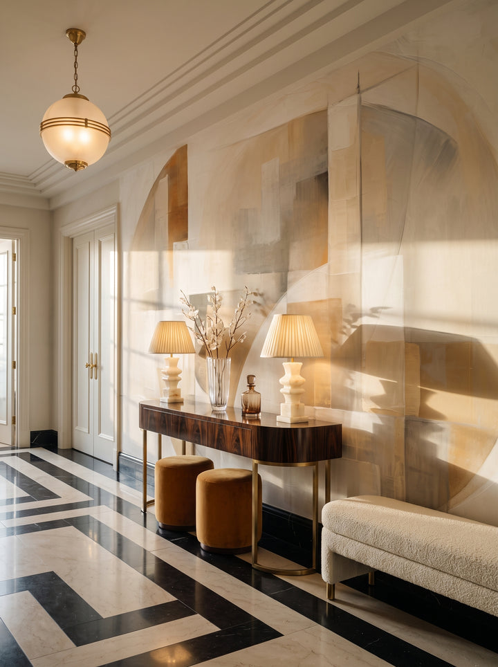 Fototapeta artystyczna o nazwie Soft Geometry #3 w aranżacji wnętrza: galeria wejściowa w apartamencie Art Deco.