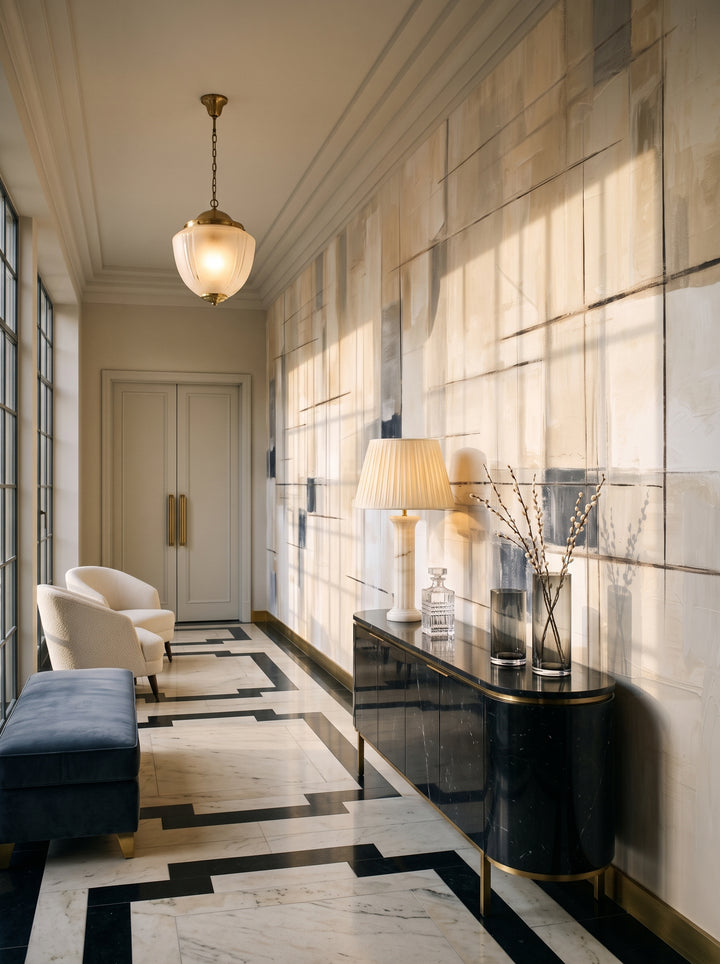 Fototapeta artystyczna o nazwie Linear Contrast w aranżacji wnętrza: galeria wejściowa w apartamencie Art Deco.