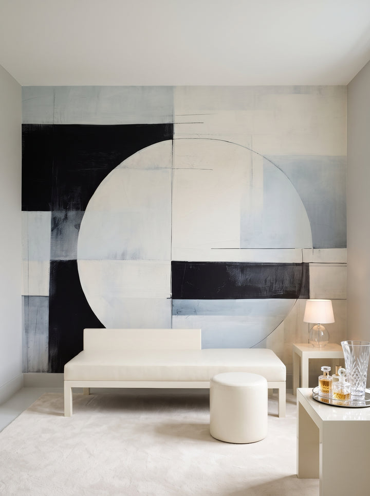 Fototapeta artystyczna o nazwie Monochromatic Circle w aranżacji wnętrza: garderoba w stylu Hollywood Regency.
