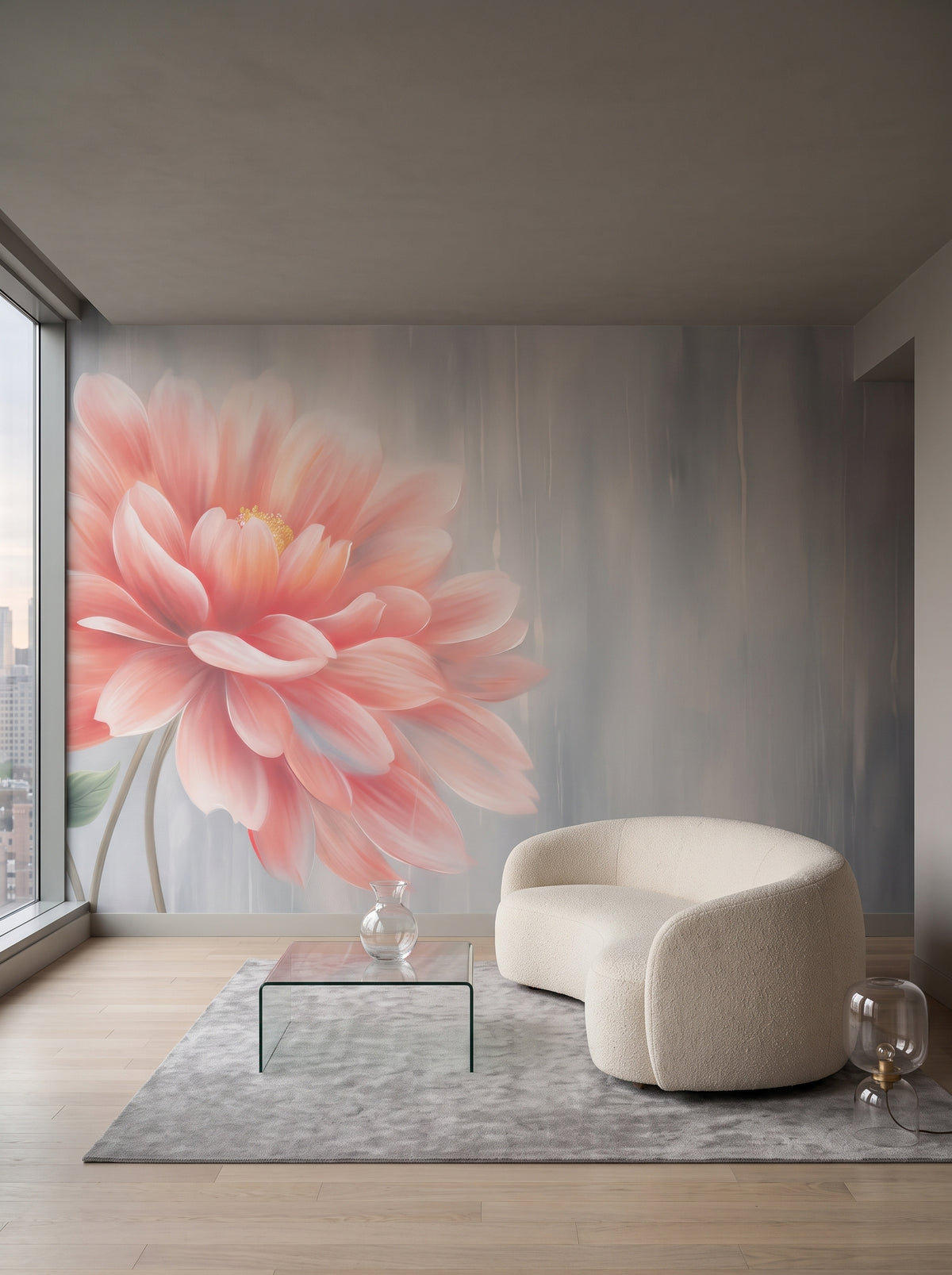 Fototapeta artystyczna o nazwie Gentle Dawn w aranżacji wnętrza: salon w penthousie na Manhattanie.