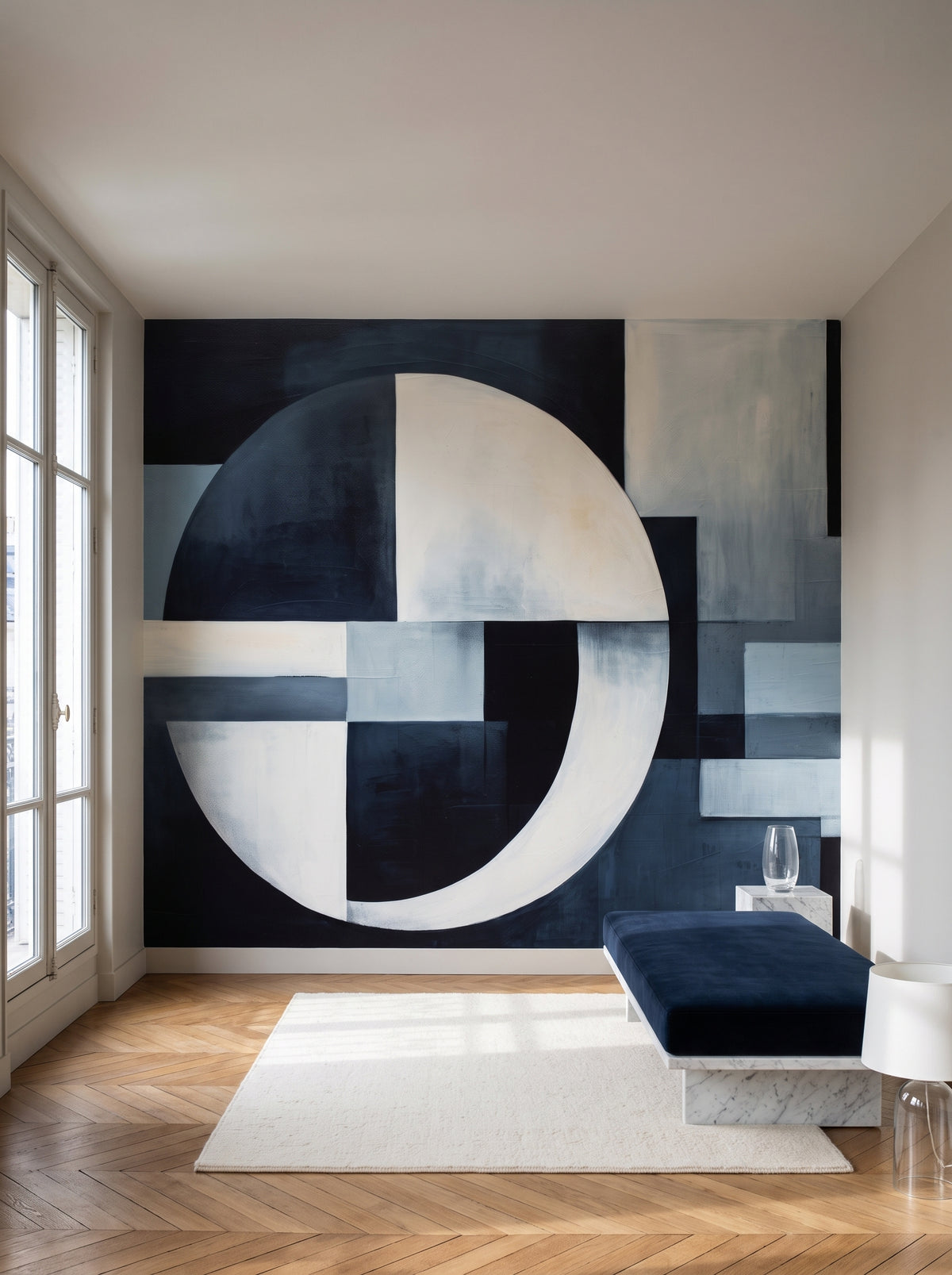 Fototapeta artystyczna o nazwie Night Geometry w aranżacji wnętrza: salon w eleganckim paryskim apartamencie.
