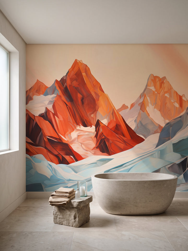 Fototapeta artystyczna o nazwie Geometric Glaciers w aranżacji wnętrza: łazienka spa w luksusowej rezydencji.