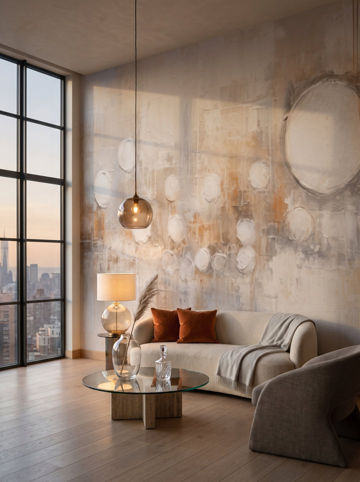 Fototapeta artystyczna o nazwie SOFT GEOMETRIC CONSTELLATION w aranżacji wnętrza: salon w penthousie na Manhattanie.