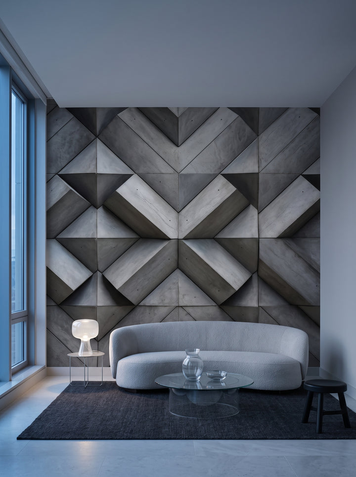 Fototapeta artystyczna o nazwie Triangular Depth w aranżacji wnętrza: salon penthouse'u na Manhattanie.