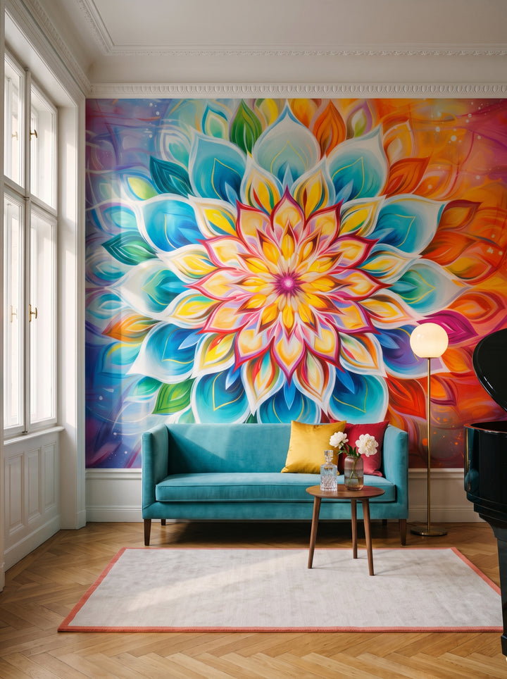 Fototapeta artystyczna o nazwie Vibrant Lotus w aranżacji wnętrza: pokój muzyczny w wiedeńskiej kamienicy.
