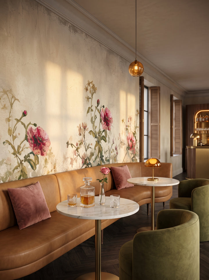 Fototapeta artystyczna o nazwie Antique Rose Garden w aranżacji wnętrza: bar lounge w butikowym hotelu.