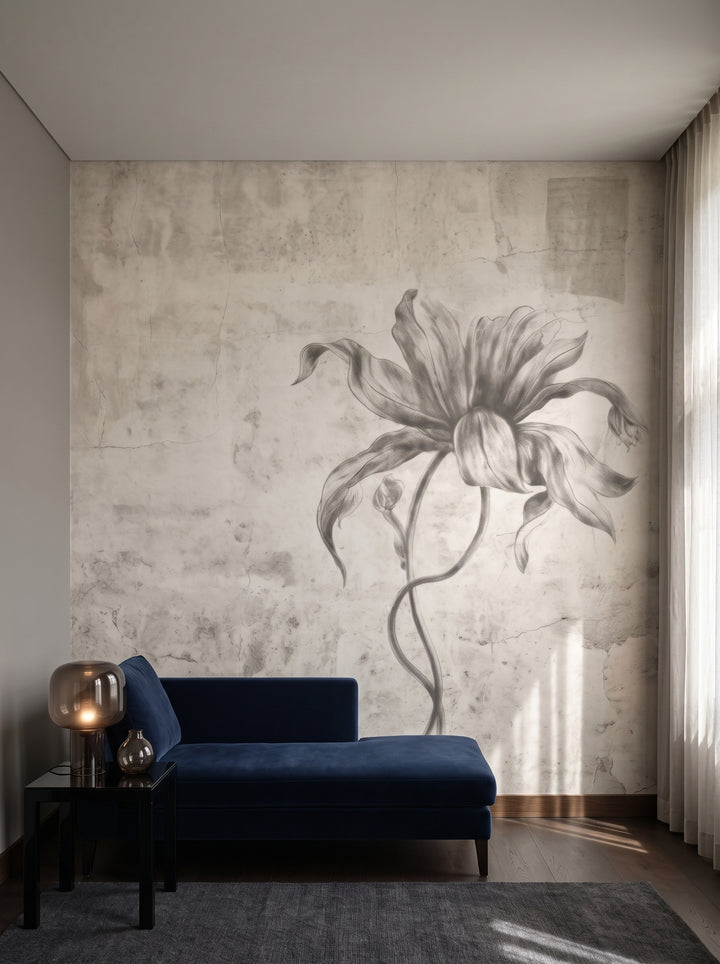 Fototapeta artystyczna o nazwie TIMELESS BLOOM w aranżacji wnętrza: kącik czytelniczy w apartamencie hotelu designerskiego.