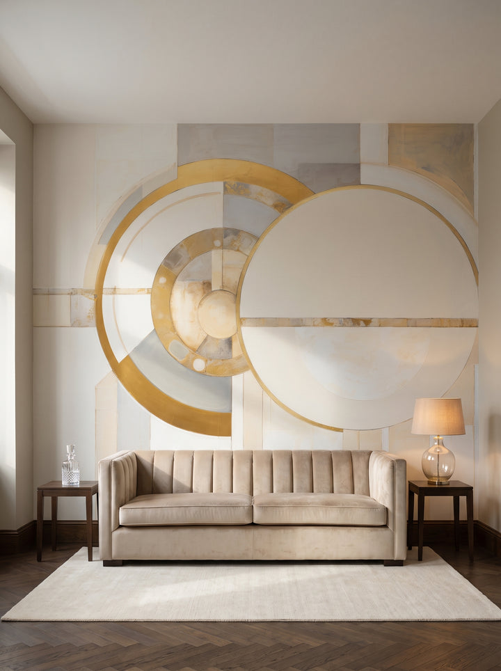 Fototapeta artystyczna o nazwie SUNRISE GEOMETRY w aranżacji wnętrza: salon w pięciogwiazdkowym apartamencie hotelowym.