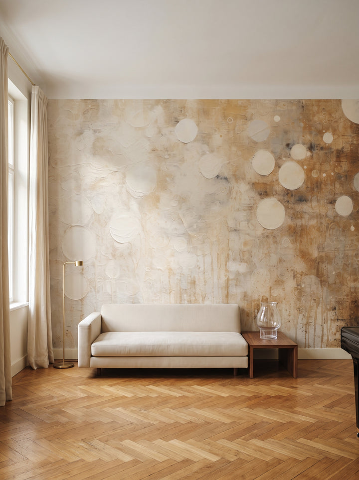 Fototapeta artystyczna o nazwie COSMIC DANCE IN CREAM w aranżacji wnętrza: sala muzyczna w wiedeńskiej kamienicy.