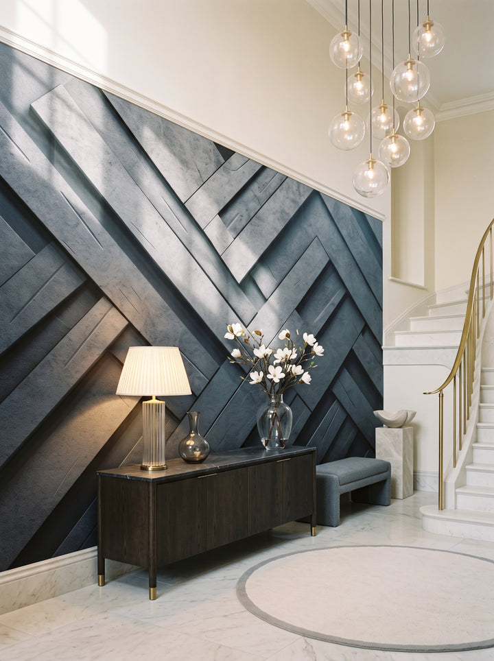 Fototapeta artystyczna o nazwie Herringbone Illusion w aranżacji wnętrza: hol wejściowy rezydencji w stylu modern classic.