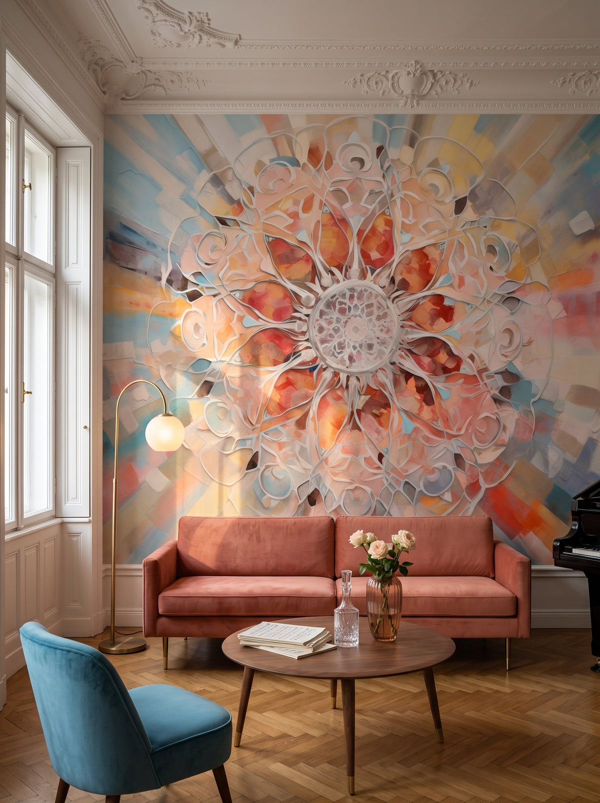 Fototapeta artystyczna o nazwie Crystal Mandala w aranżacji wnętrza: pokój muzyczny w wiedeńskiej kamienicy.