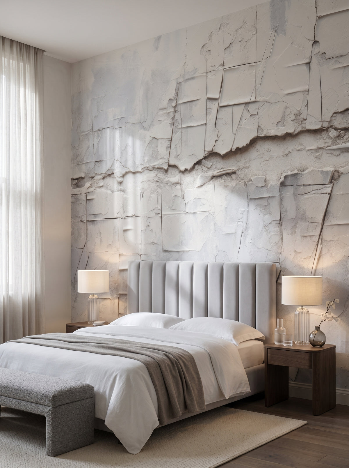 Fototapeta artystyczna o nazwie Cracked Canvas w aranżacji wnętrza: apartament w pięciogwiazdkowym hotelu w stylu quiet luxury.