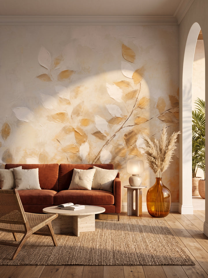 Fototapeta artystyczna o nazwie Golden Touch w aranżacji wnętrza: salon boho luxe.