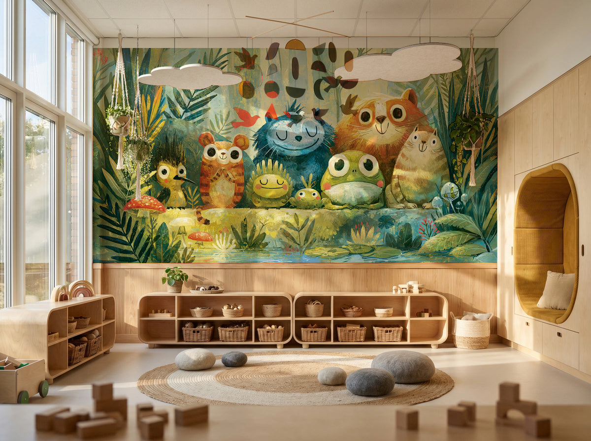 POND PARADE - tapeta z leśnymi zwierzętami nad stawem — KIDS — Playroom 03