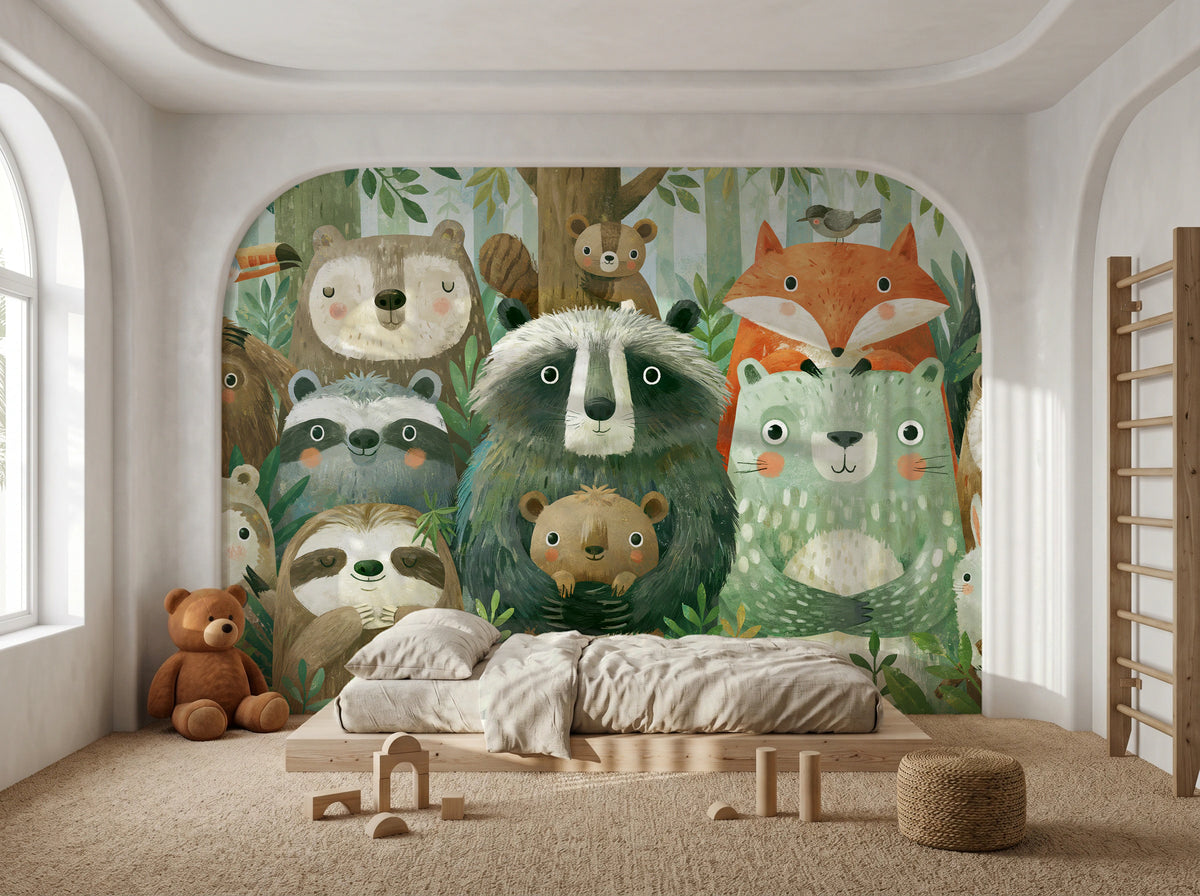 WOODLAND HUDDLE - tapeta z leśnymi zwierzętami dla dzieci — KIDS — Pokój dziecięcy 03