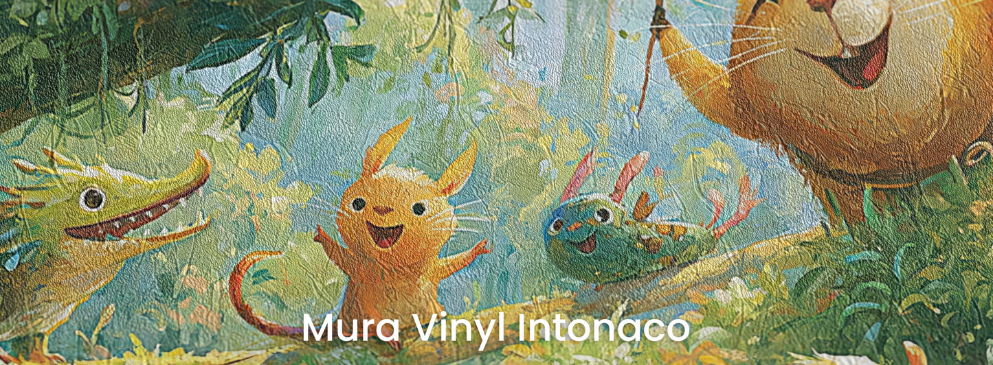 MOSSY BRANCH - tapeta z leśnymi zwierzątkami wśród muchomorów — Mura Intonaco