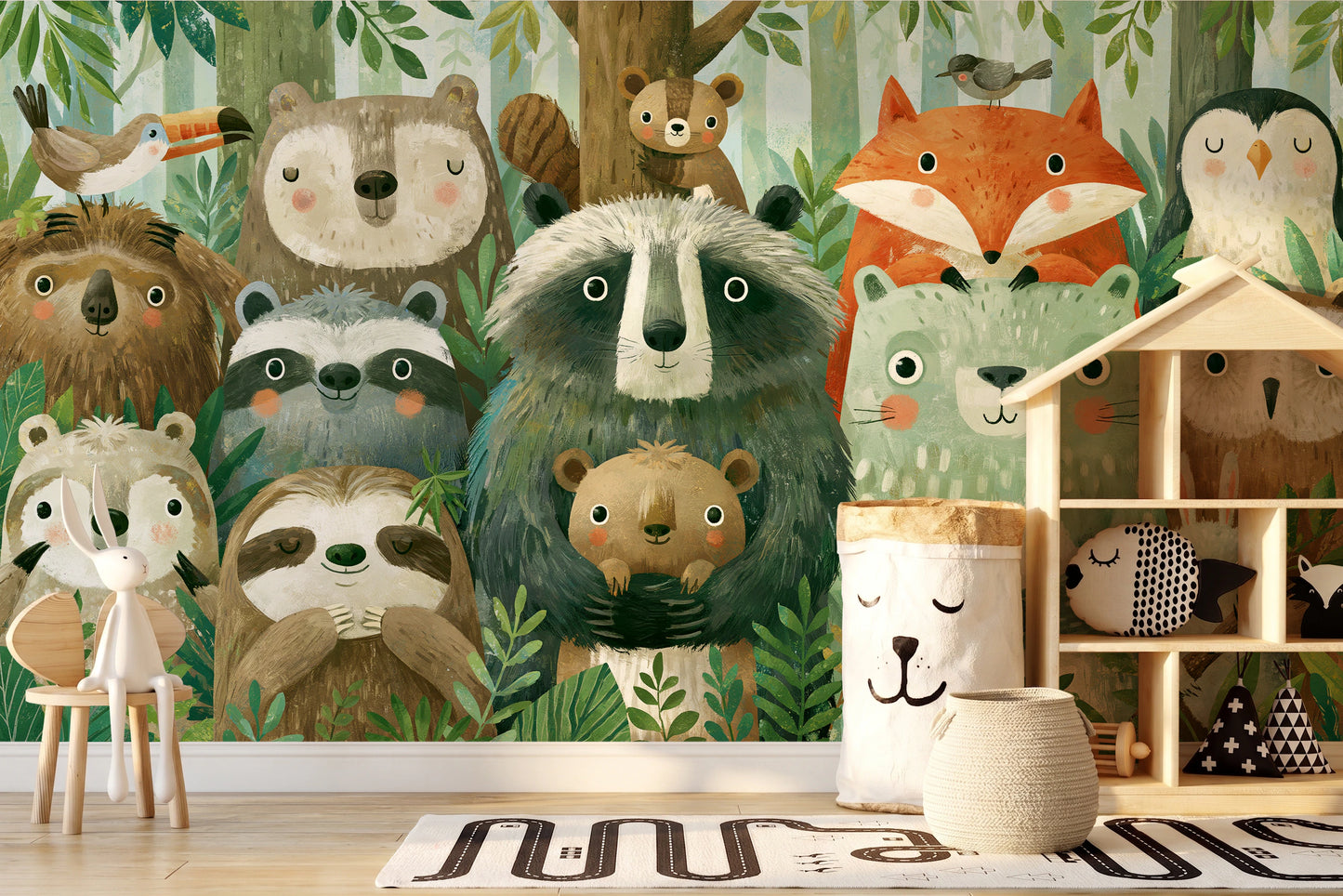 WOODLAND HUDDLE - tapeta z leśnymi zwierzętami dla dzieci — KIDS — Pokój dziecięcy 08