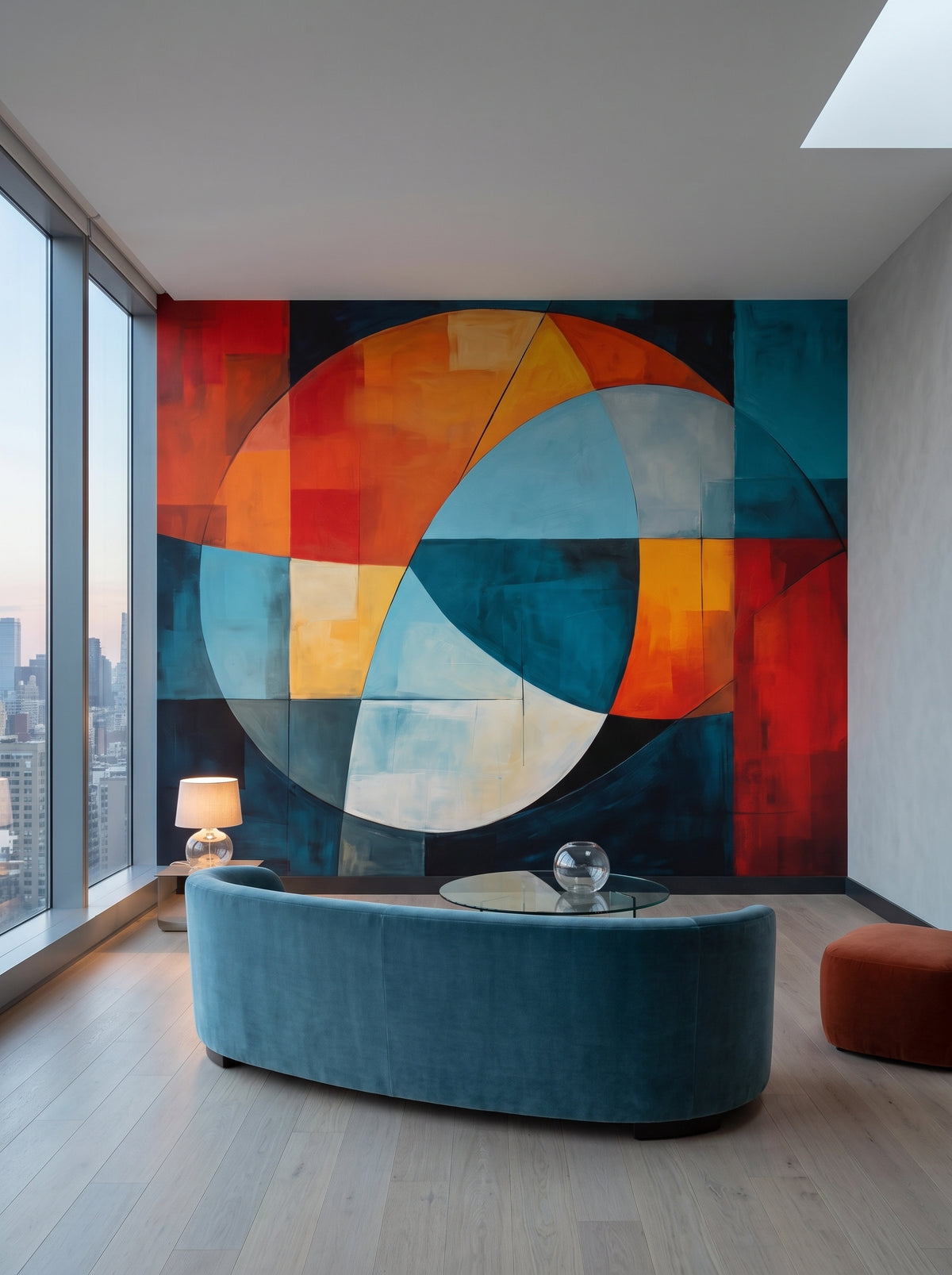 Fototapeta artystyczna o nazwie Harmonic Contrast w aranżacji wnętrza: salon w penthousie na Manhattanie.