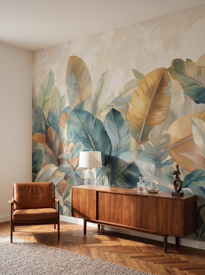 Fototapeta artystyczna o nazwie LUMINOUS CANOPY w aranżacji wnętrza: salon kolekcjonera w stylu mid-century modern.