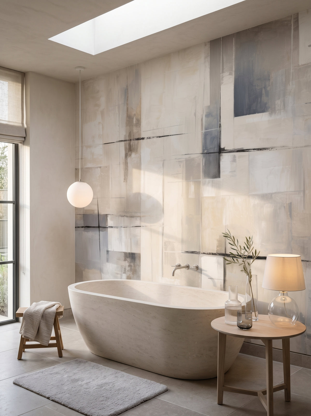Fototapeta artystyczna o nazwie Linear Shades w aranżacji wnętrza: łazienka spa w luksusowej rezydencji.