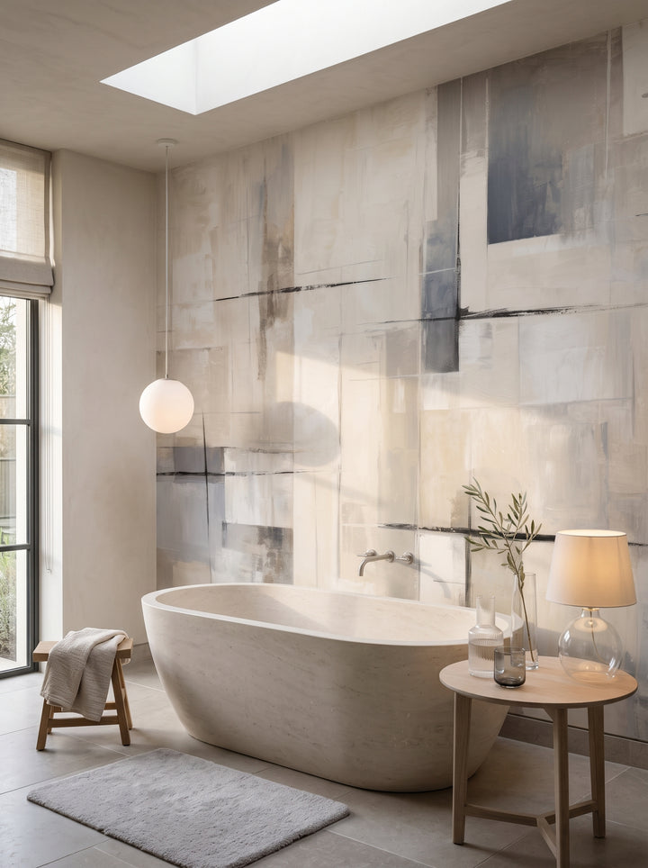 Fototapeta artystyczna o nazwie Linear Shades w aranżacji wnętrza: łazienka spa w luksusowej rezydencji.