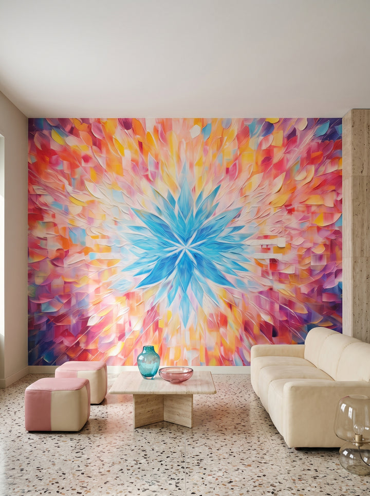 Fototapeta artystyczna o nazwie Fire and Ice w aranżacji wnętrza: salon w mediolańskim modernizmie lat 70..